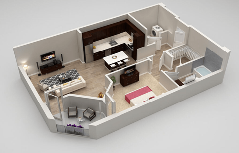 Floor plan for 1 bed, 1 bath, 809 sqft